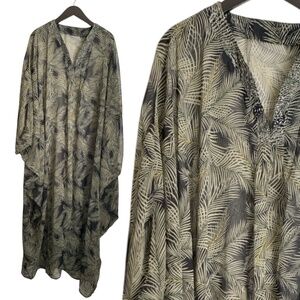 Women's Muumuu One Size Mrs. Roper Style Sheer Mumu Cover V Neck Beaded Collar